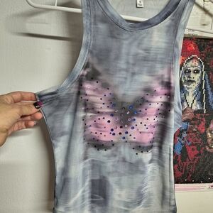 Madden Girl Gray Tank Top with Pink Butterfly Design
